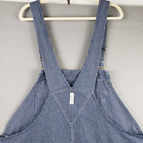 Key Size 48x32 Railroad Stripe Bib Overalls Blue White Farmer Chore Workwear - Picture 11 of 14
